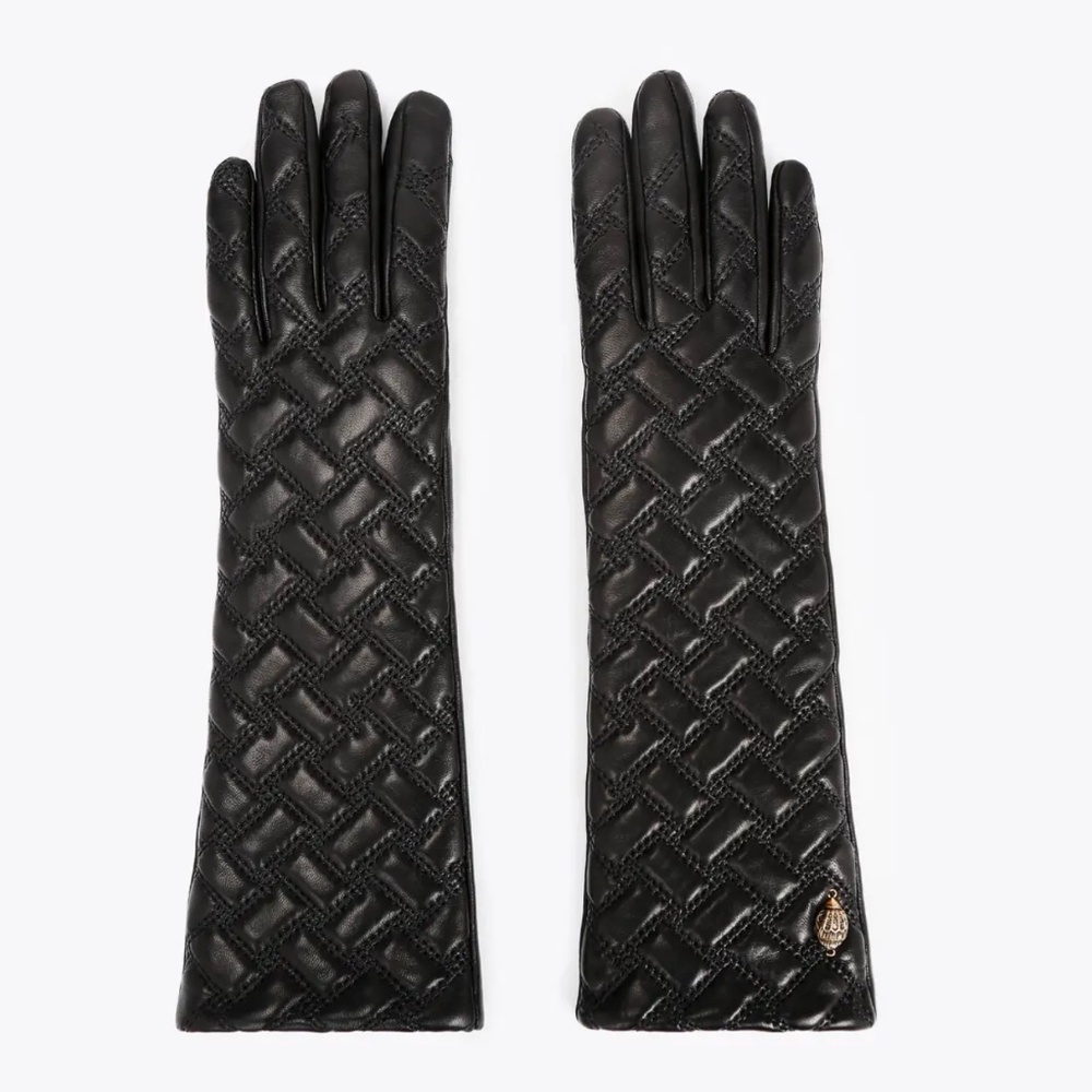 Kurt Geiger London Kensington Long Black Quilted Leather Gloves